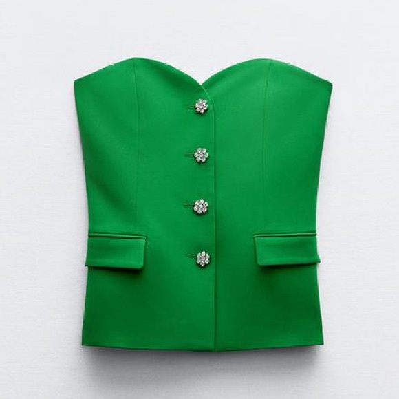 New zara strapless green top with silver jewel detail - Picture 1 of 4